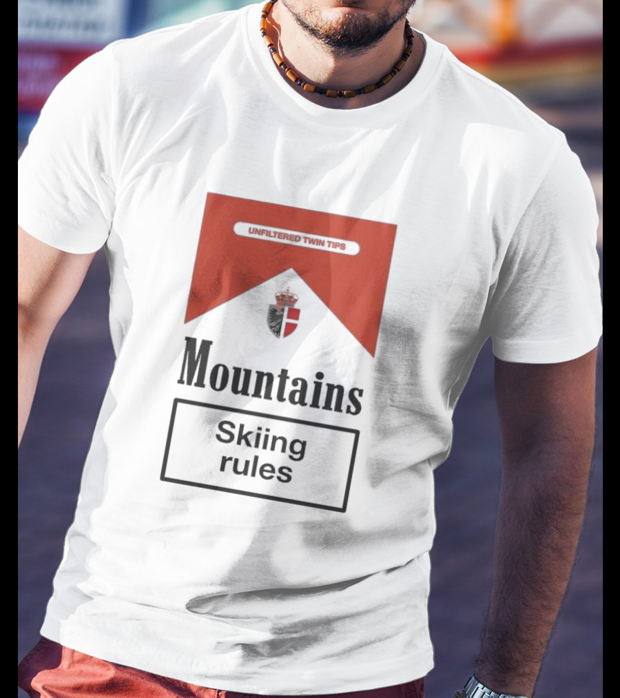 Unfiltered Twin Tips Mountains Skiing Rules Crest T-Shirt