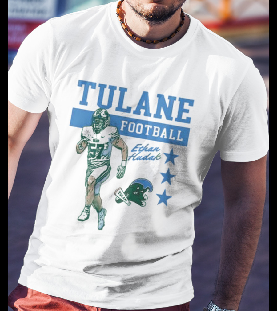 Tulane Football Ethan Hudak Player Graphic And Wave Stars T-Shirt