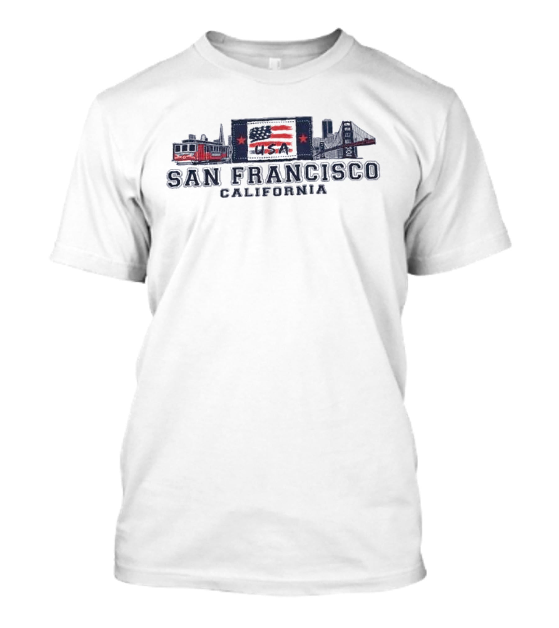San Francisco California USA Flag Golden Gate Bridge Cable Car T-Shirt