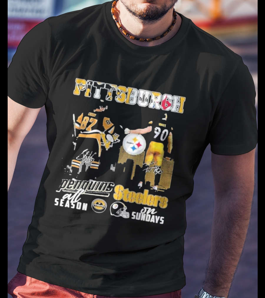 Pittsburgh Penguins All Season Steelers On Sundays Hockey Football Pride T-Shirt