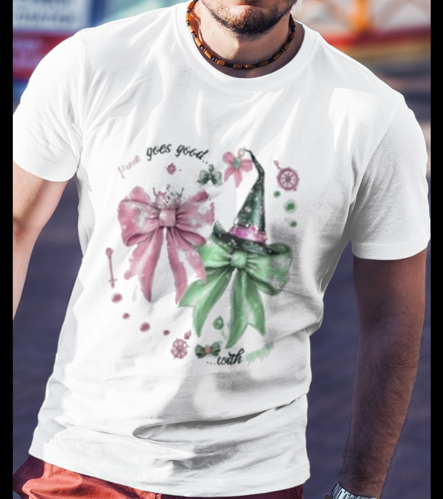 Pink Goes Good Wicked Green Christmas Bow Hat T-Shirt