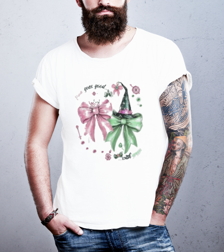 Pink Goes Good Wicked Green Christmas Bow Hat T-Shirt