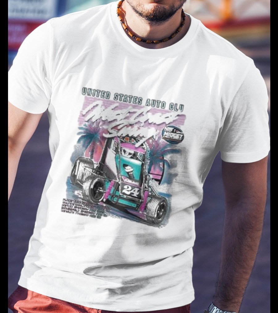 United States Auto Club West Coast Swing National Midget Racing 24 Palm Tree Background T-Shirt