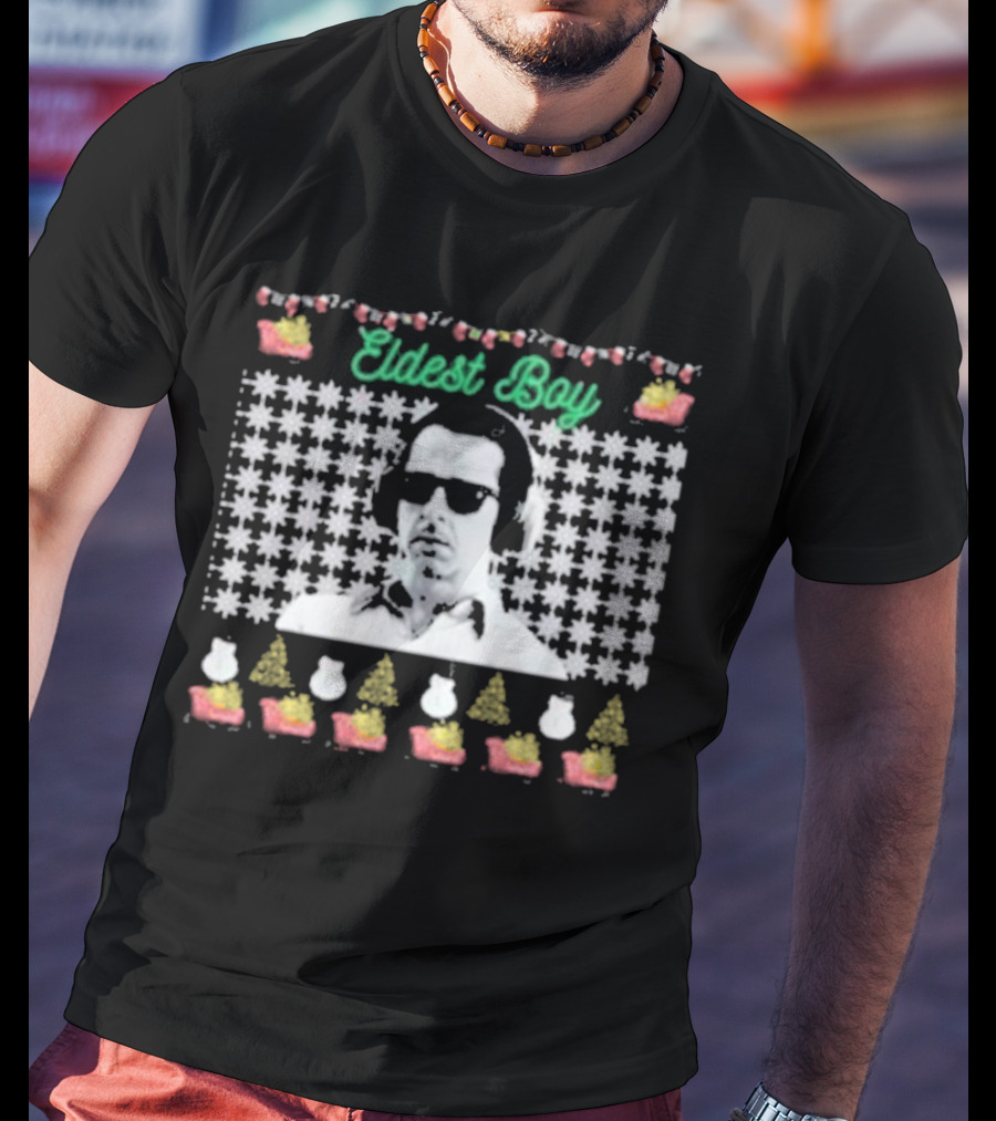 Kendall Roy Eldest Boy Ugly Christmas Sweater Design With Santa Hats And Trees T-Shirt