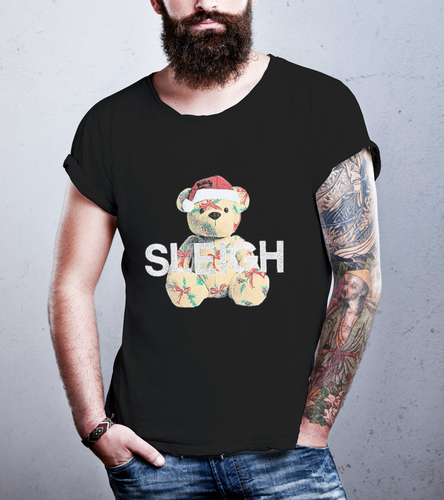 Mini Girls Black Christmas Bear Sleigh T-Shirt
