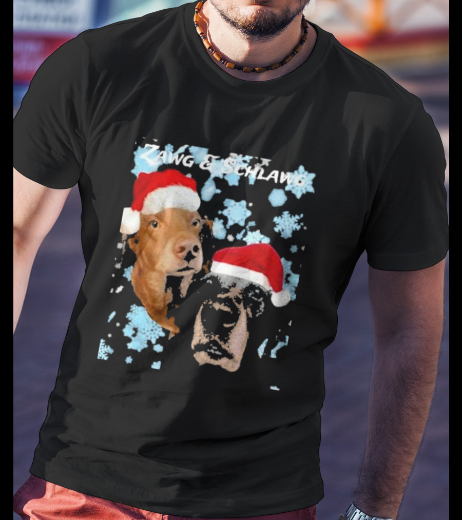 Zawg And Schlawg Christmas Dogs With Santa Hats And Snowflakes T-Shirt