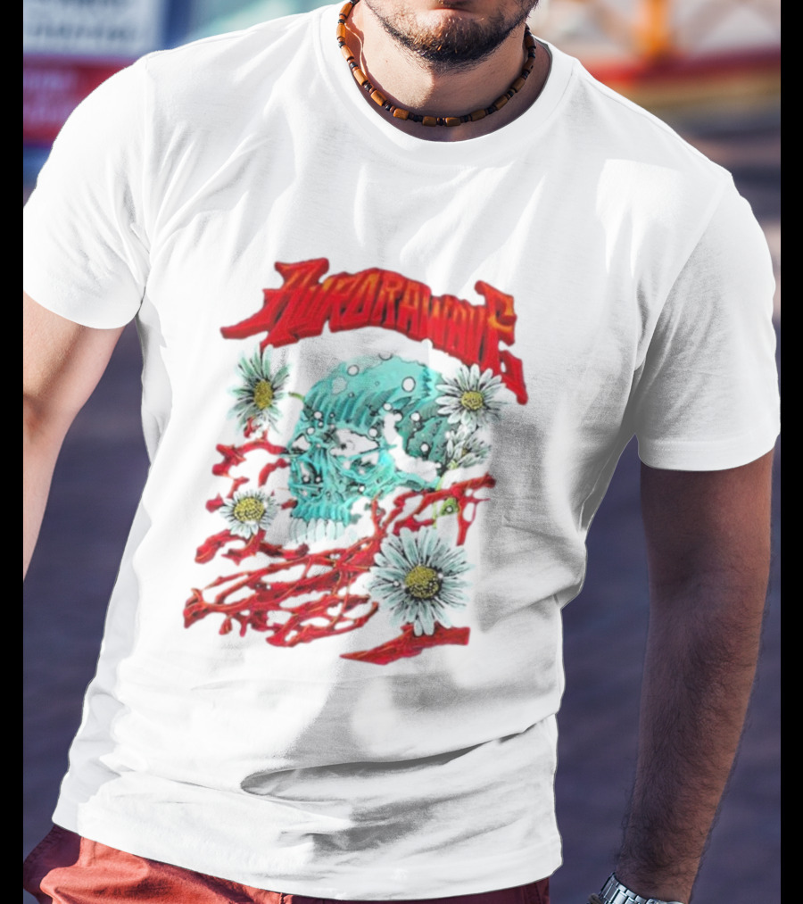 AuroraWave Skull Daisy Red Vines T-Shirt