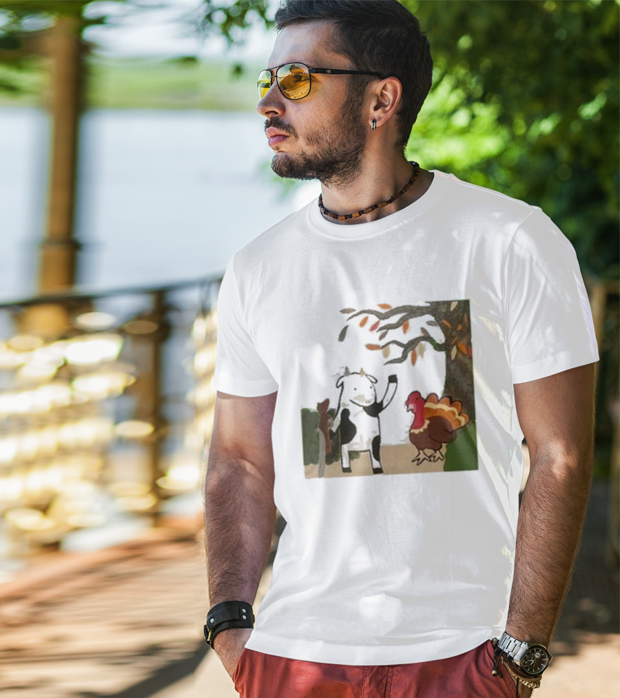 Leanbeefpatty Turkey Time Cow Under Autumn Tree T-Shirt