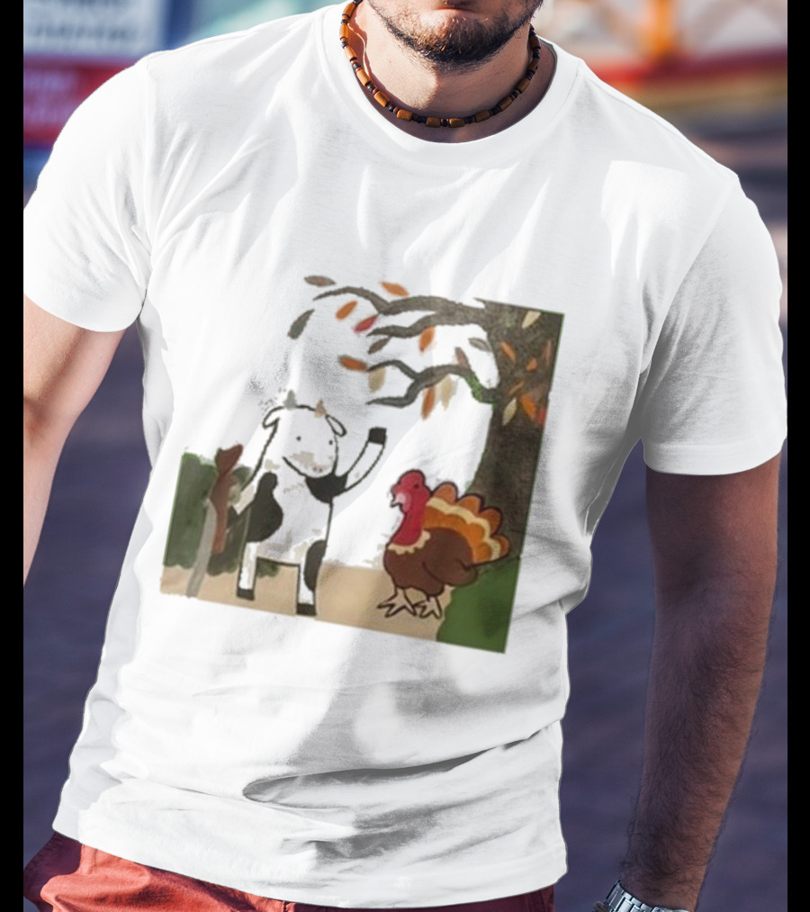 Leanbeefpatty Turkey Time Cow Under Autumn Tree T-Shirt