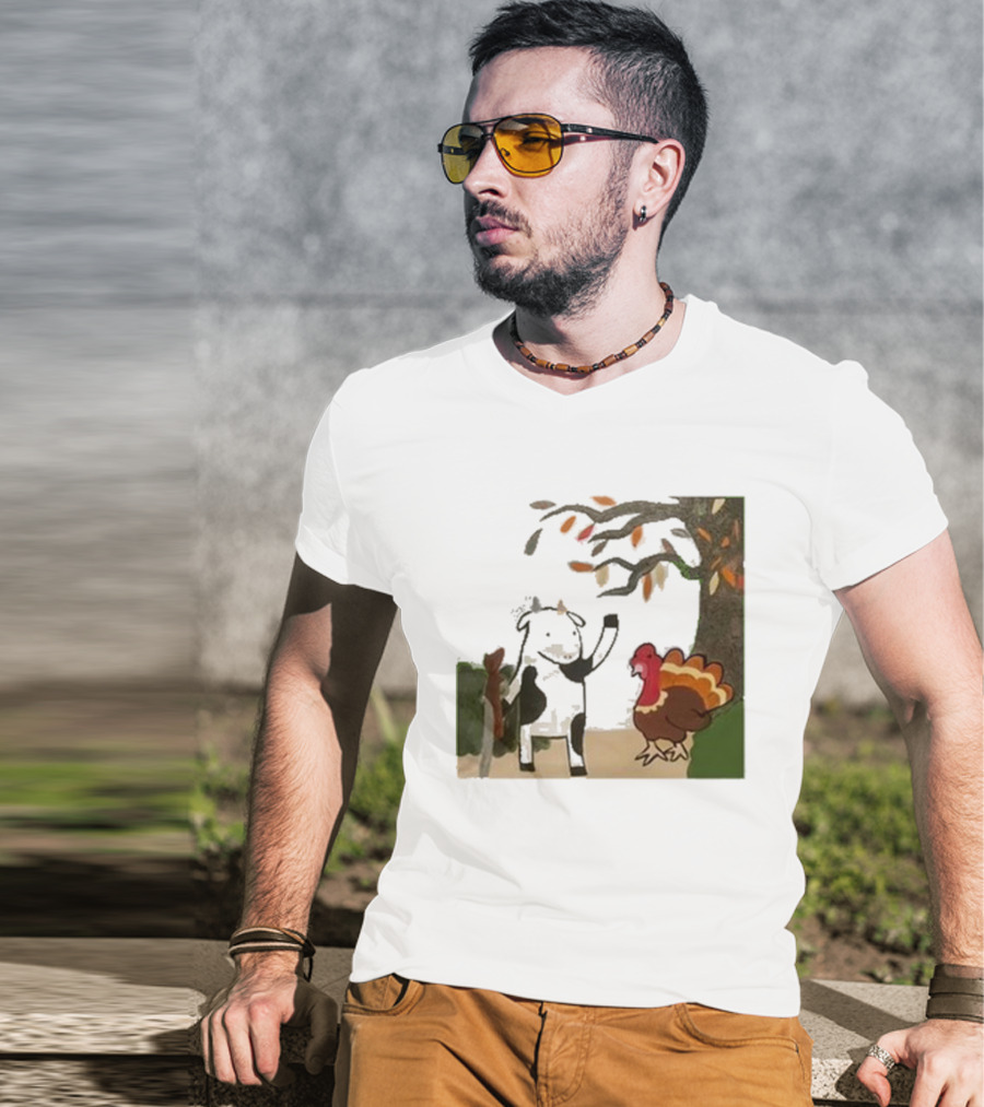 Leanbeefpatty Turkey Time Cow Under Autumn Tree T-Shirt
