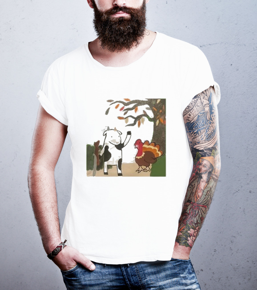 Leanbeefpatty Turkey Time Cow Under Autumn Tree T-Shirt