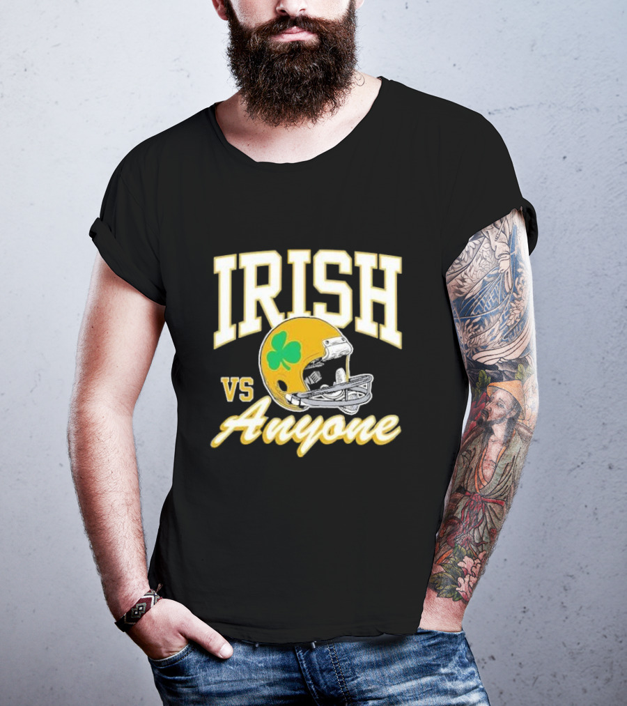 Irish Vs. Anyone Football Helmet With Shamrock T-Shirt