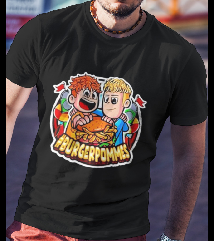 Burgerpommes Lukas Duo Eating Burger And Fries T-Shirt