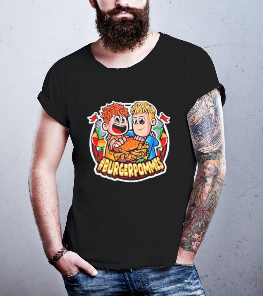 Burgerpommes Lukas Duo Eating Burger And Fries T-Shirt