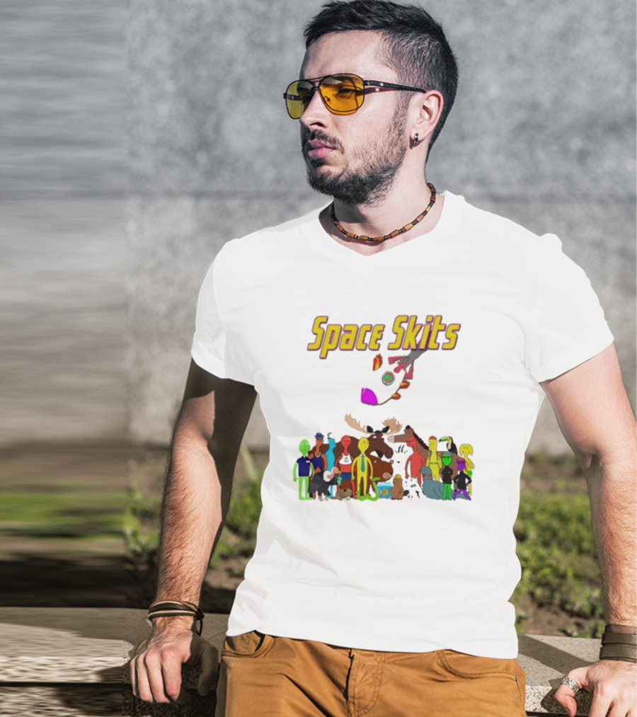 Space Skits Cartoon Characters And Whimsical Alien Crew T-Shirt