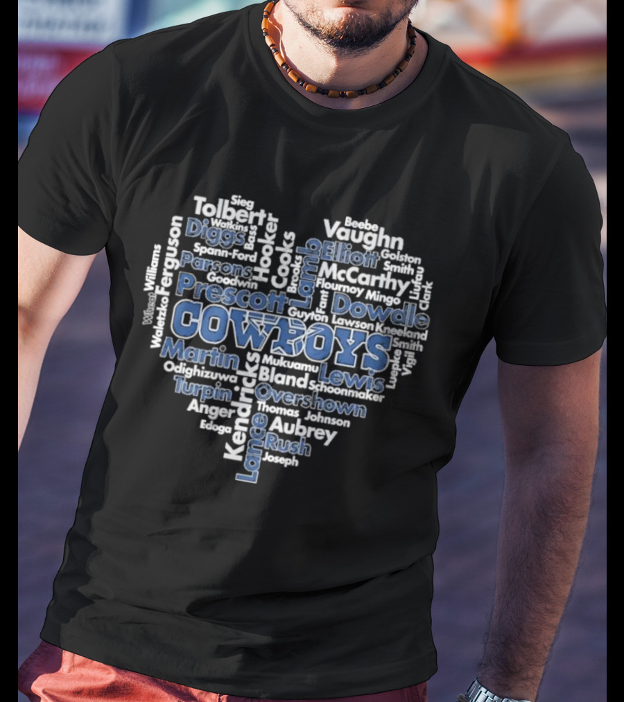 Dallas Cowboys Heart With Player Names Prescott Parsons Diggs Elliott T-Shirt