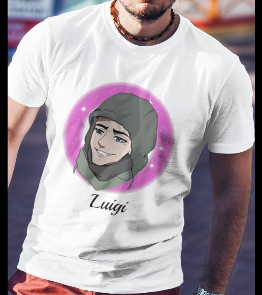 Luigi Anime Shooter Charm With Green Hood And Sparkling Pink Circle T-Shirt