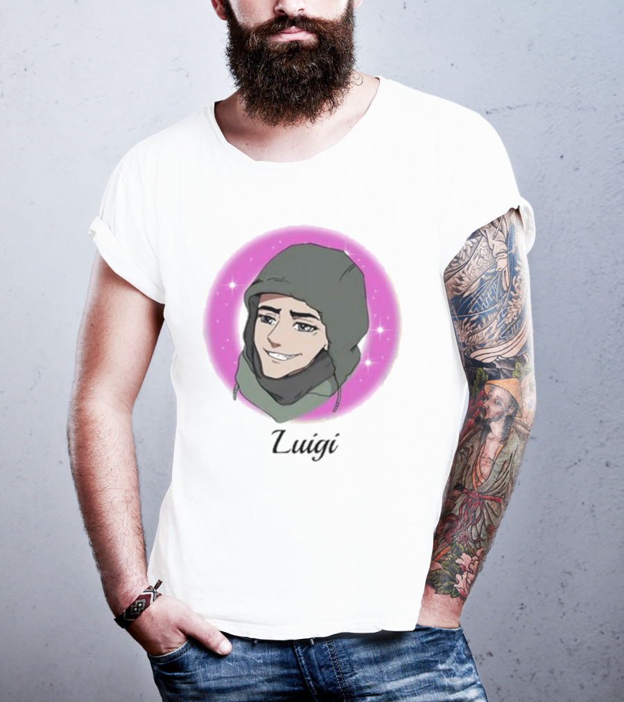 Luigi Anime Shooter Charm With Green Hood And Sparkling Pink Circle T-Shirt
