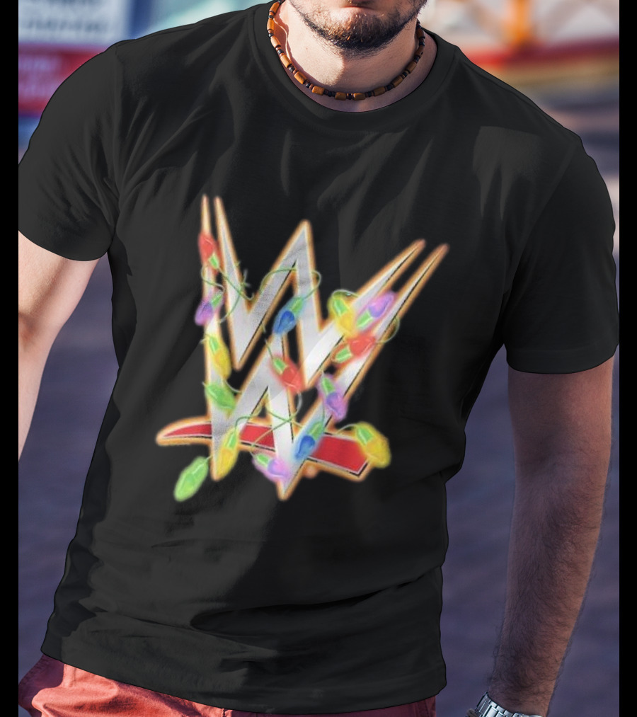 WWE Ripple Junction Christmas Lights Logo Holiday T-Shirt