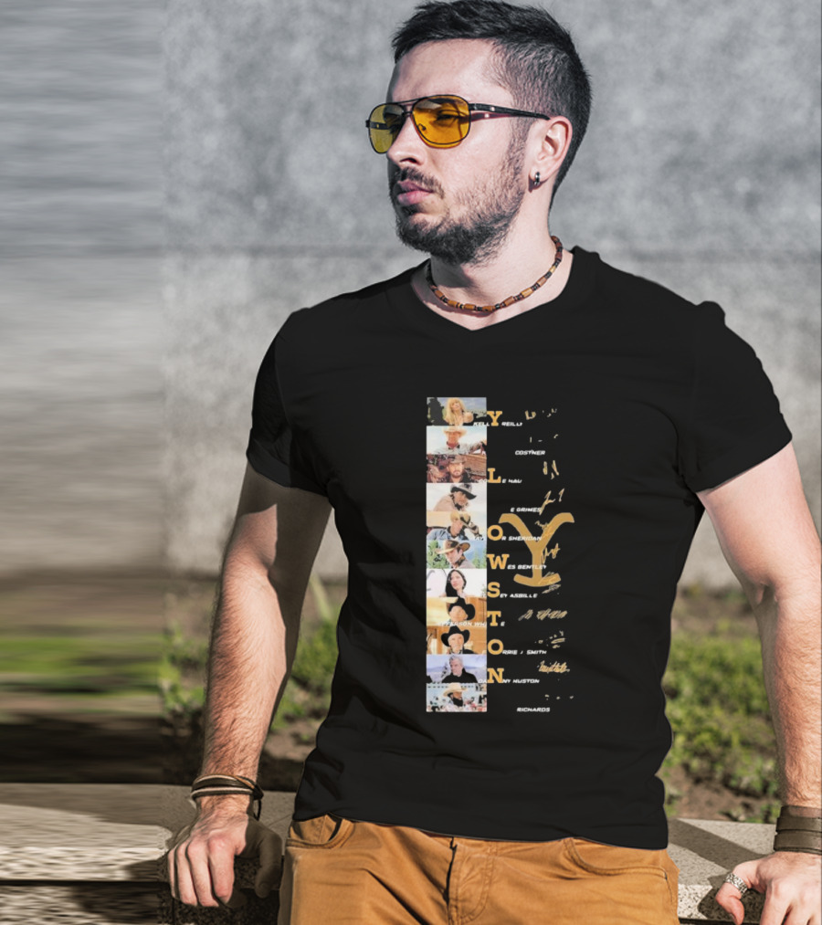 Yellowstone Cast Vertical Collage With Names And Signature Elements T-Shirt