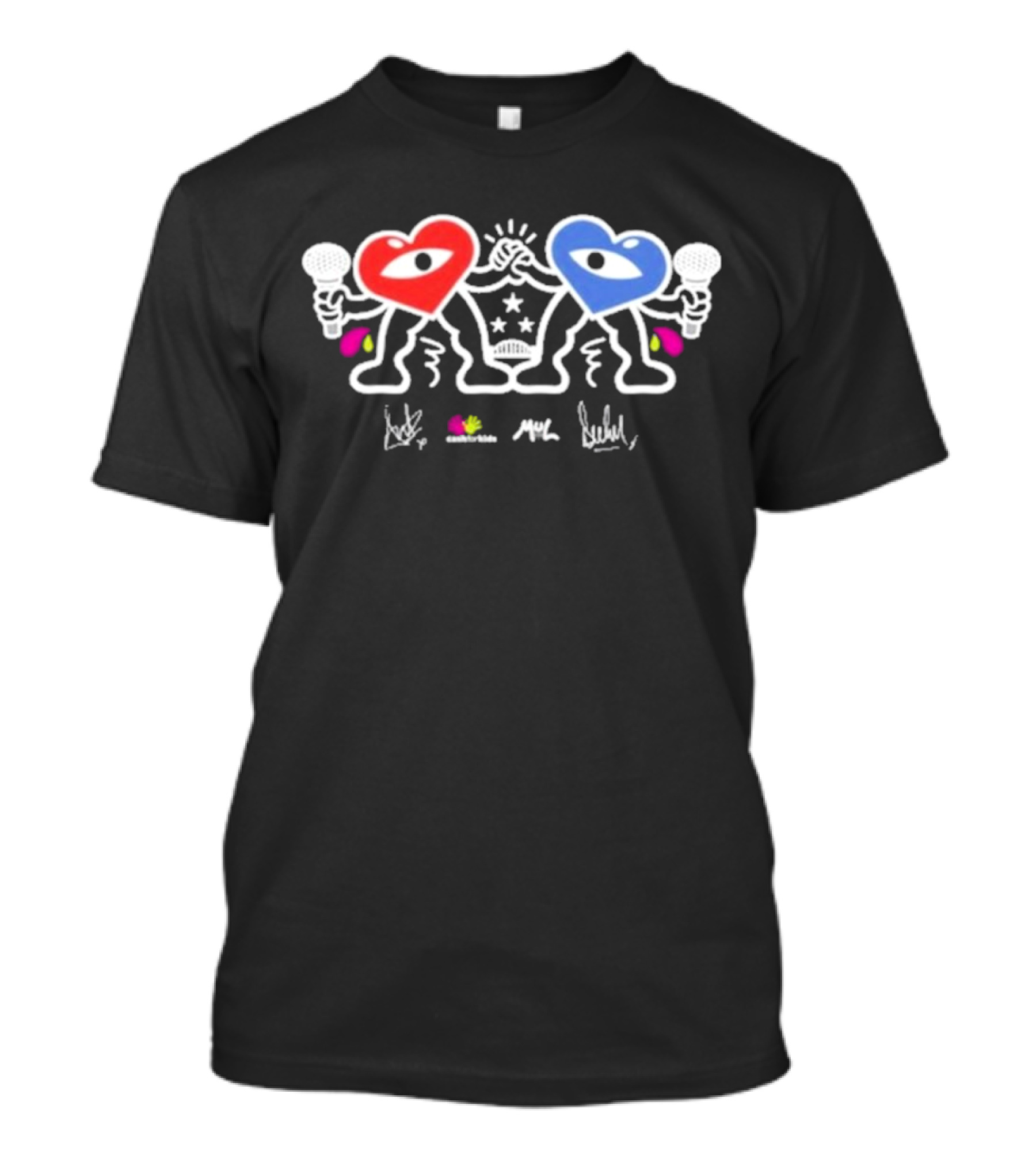 Ant And Dec Cash For Kids X Mul Iconic Heart Characters Fist Bump With Microphones T-Shirt