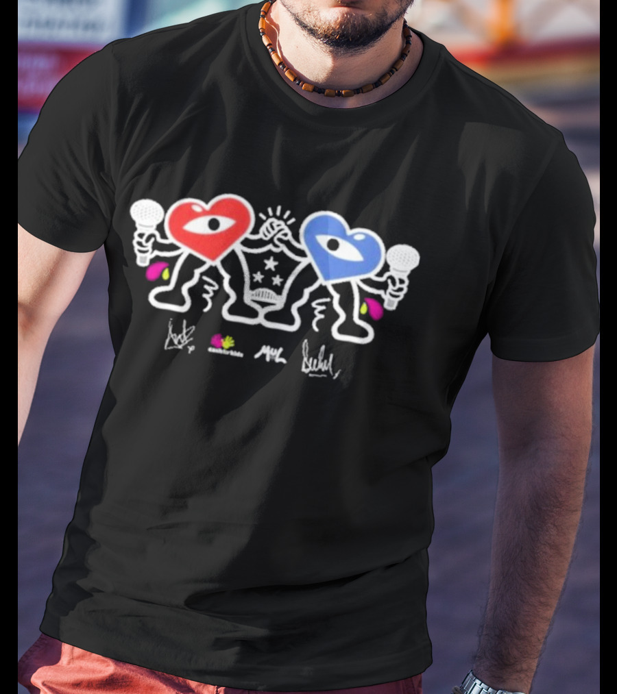 Ant And Dec Cash For Kids X Mul Iconic Heart Characters Fist Bump With Microphones T-Shirt