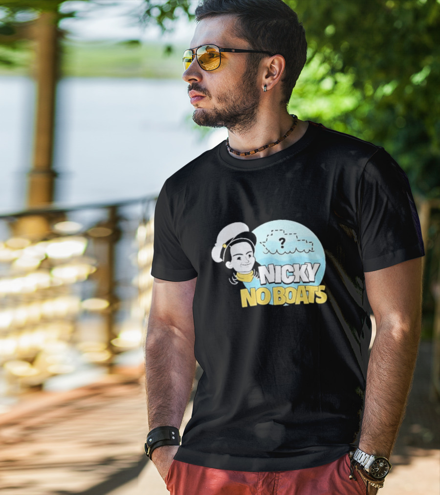 Nicky No Boats Captain's Hat Cartoon Question Mark T-Shirt