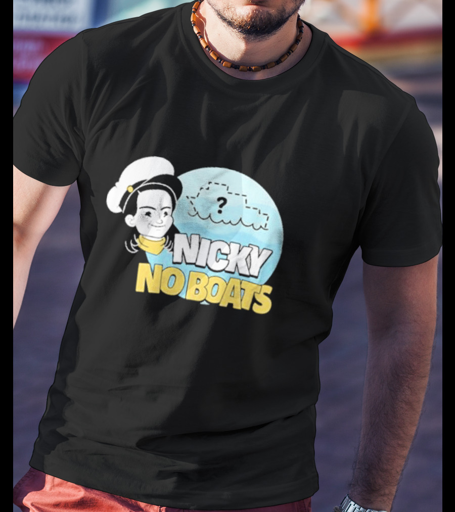 Nicky No Boats Captain's Hat Cartoon Question Mark T-Shirt