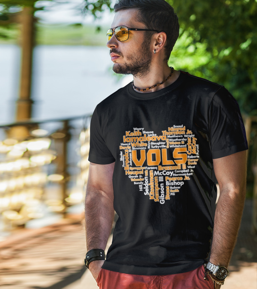 Tennessee Volunteers VOLS Heart Shaped Word Art Featuring Names T-Shirt