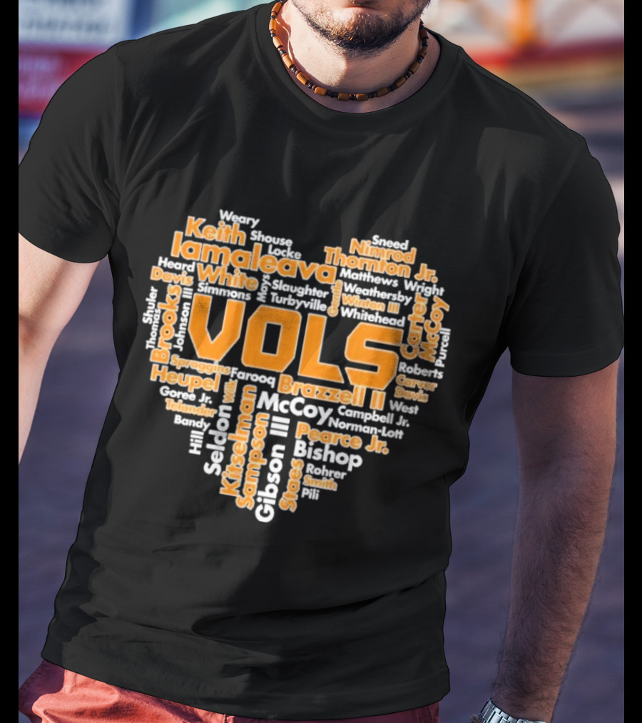 Tennessee Volunteers VOLS Heart Shaped Word Art Featuring Names T-Shirt