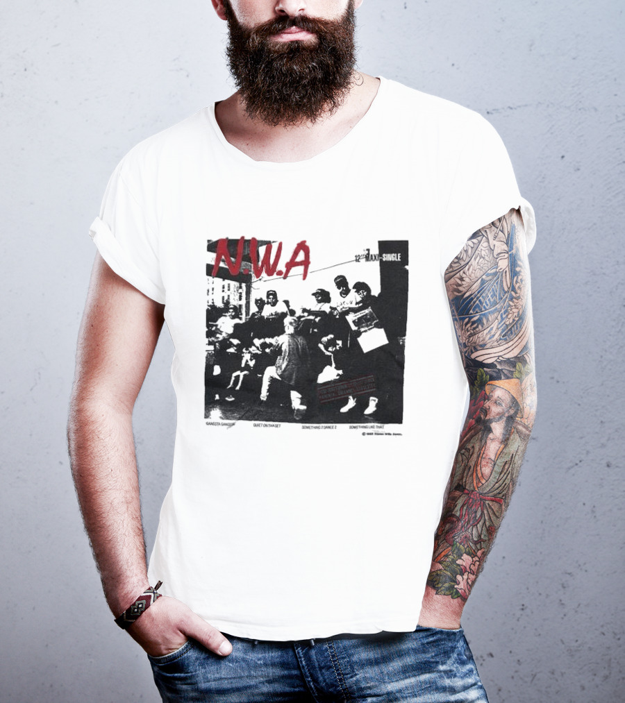 N.W.A 1988 Gangsta Gangsta Maxi-Single 12 Inch Quiet On Tha Set Compton Rap Music T-Shirt