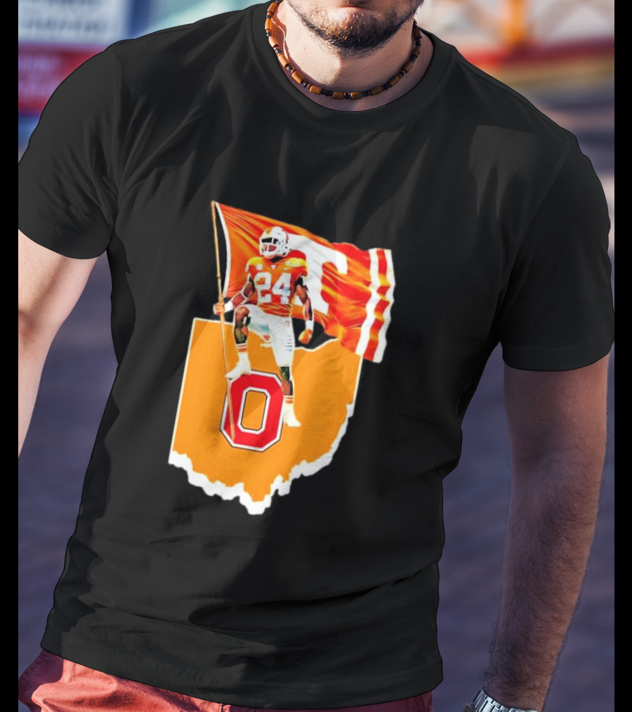 Vols Player With Tennessee Flag Over Ohio State T-Shirt