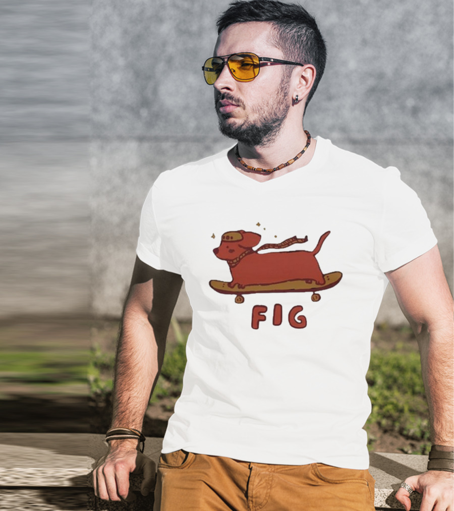 FIG Woof Skateboarding Dog With Hat And Scarf T-Shirt