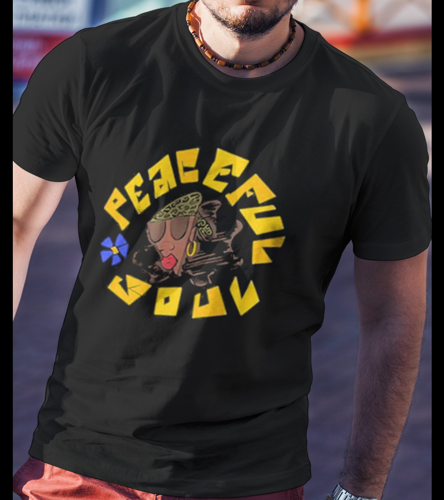 Whoisumi Peaceful Soul Retro 70s Vibe With Afro Hairstyle And Colorful Flower T-Shirt