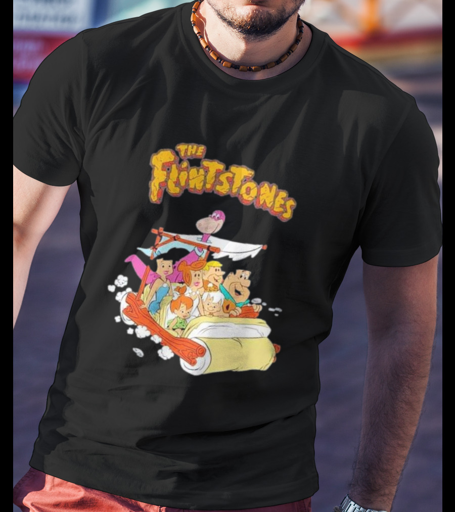 The Flintstones Family Adventure In Iconic Prehistoric Car T-Shirt