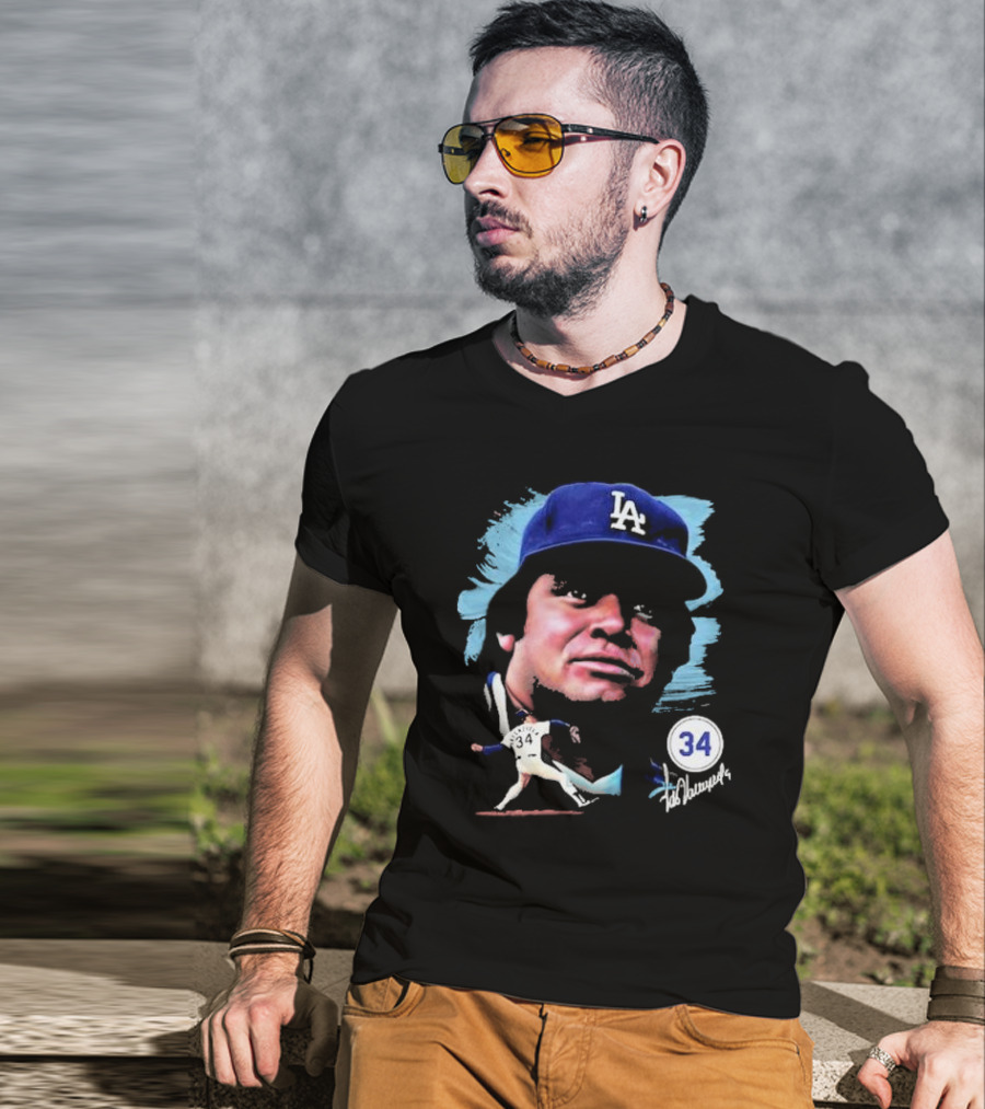 Fernando Valenzuela Los Angeles Dodgers Number 34 Signature T-Shirt
