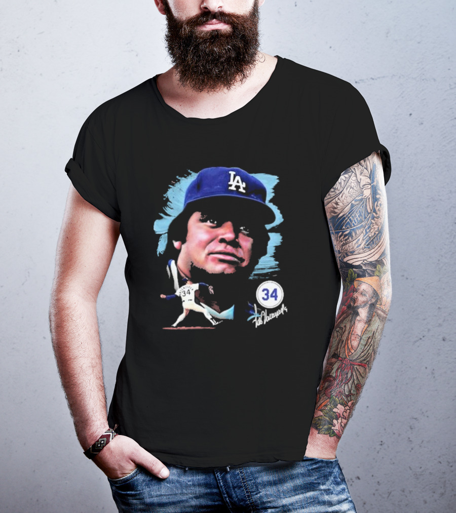 Fernando Valenzuela Los Angeles Dodgers Number 34 Signature T-Shirt