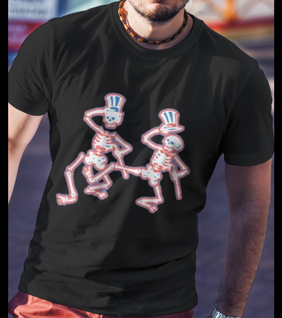 Grateful Dead Dancing Skeletons Patriotic Top Hat Skelly Duo T-Shirt