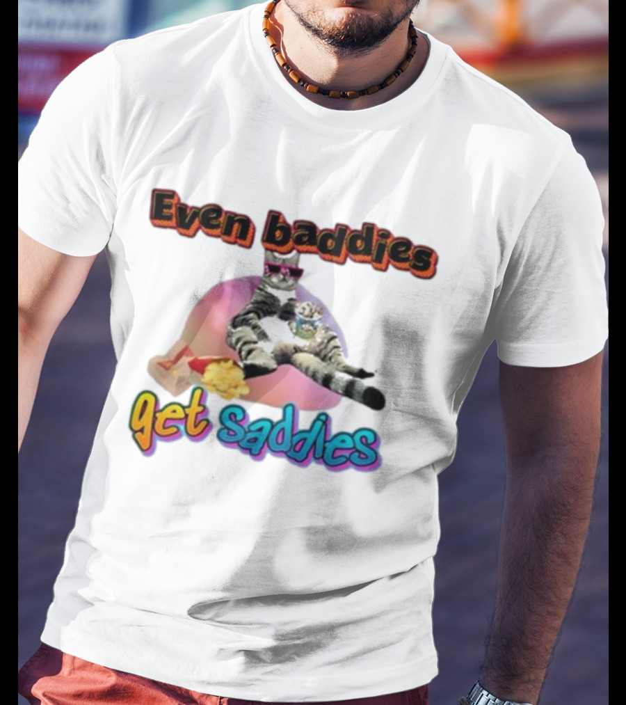Even Baddies Get Saddies Cat Potato Chips Funny Ryan Primer T-Shirt