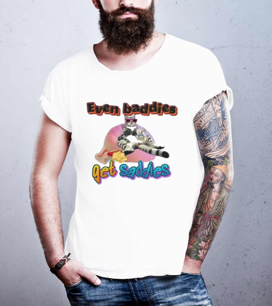 Even Baddies Get Saddies Cat Potato Chips Funny Ryan Primer T-Shirt