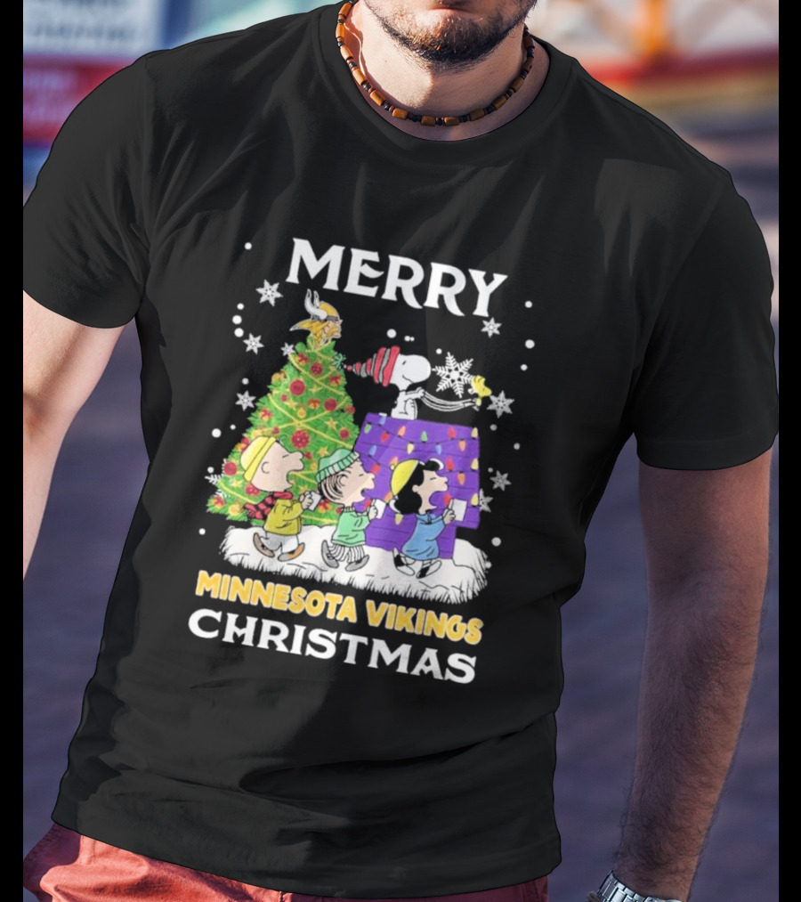 Merry Minnesota Vikings Christmas Snoopy Team Celebration T-Shirt
