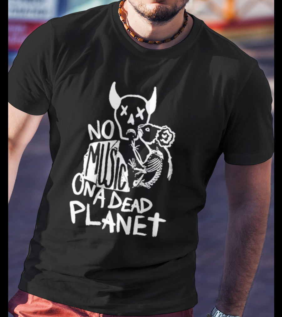 No Music On A Dead Planet Skull Demon And Skeleton Rat T-Shirt