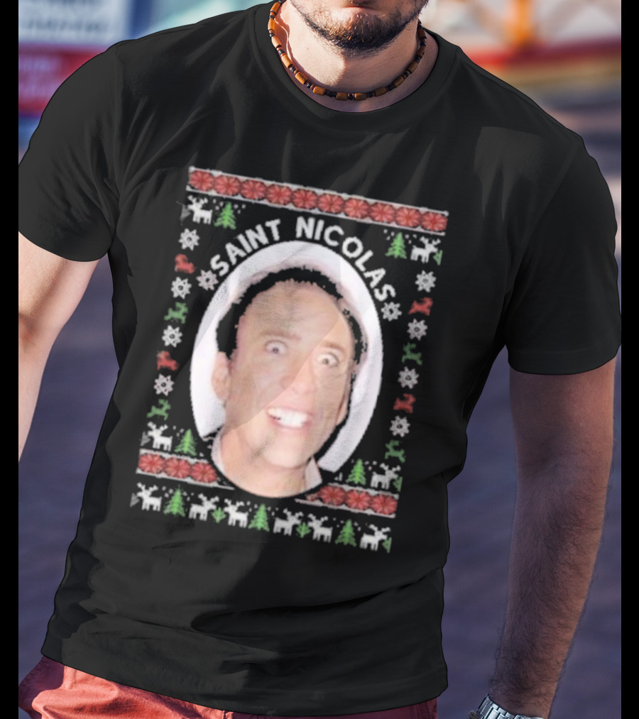 Saint Nicolas Cage Ugly Christmas Sweater T-Shirt