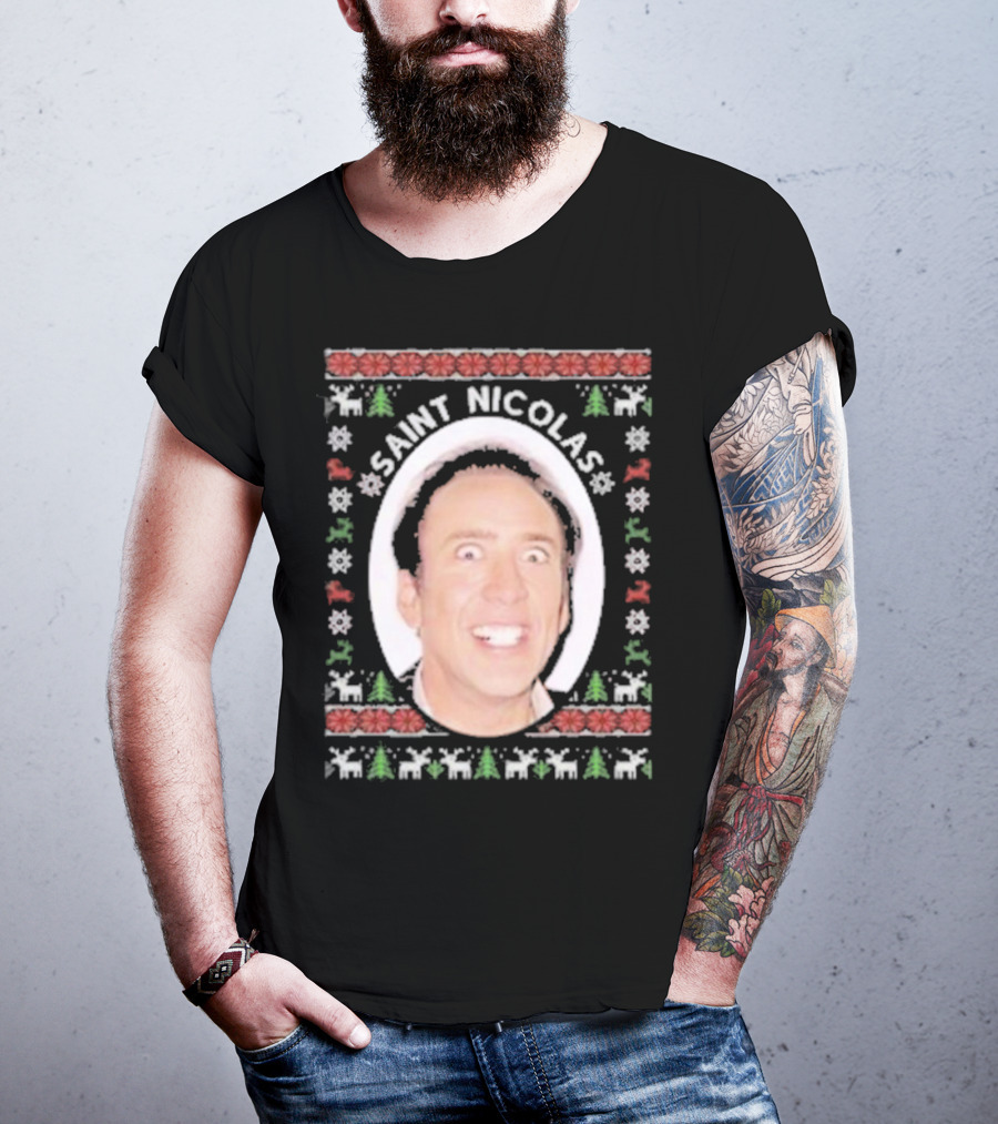 Saint Nicolas Cage Ugly Christmas Sweater T-Shirt