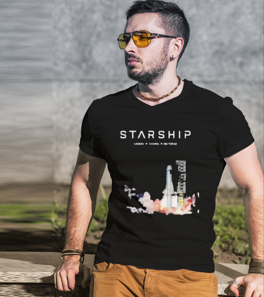 Starship Moon Mars Beyond 2025 Launch Rocket Vision T-Shirt
