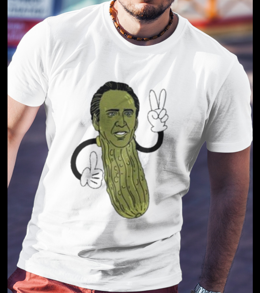 Picolas Cage Nick Cage Pickle Character With Peace Sign Christmas T-Shirt