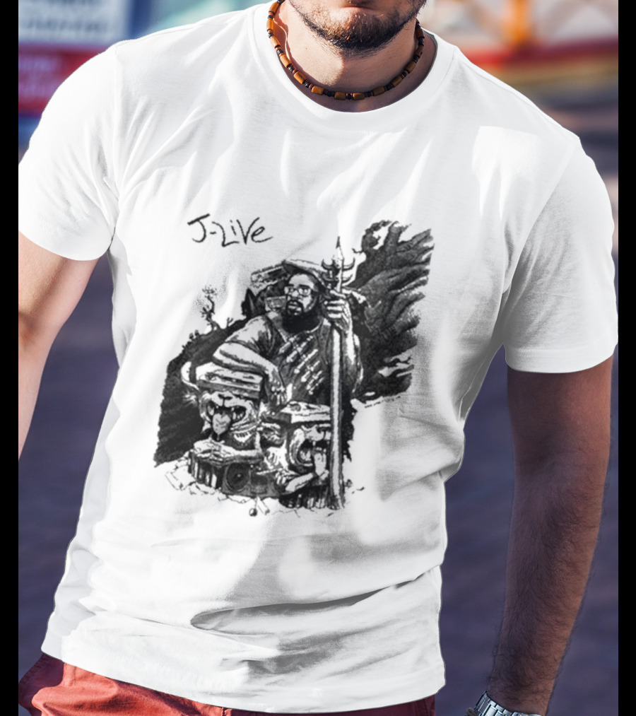 J-Live Realjlive Dan Lish Artwork Featuring Mythical Figures And Detailed T-Shirt