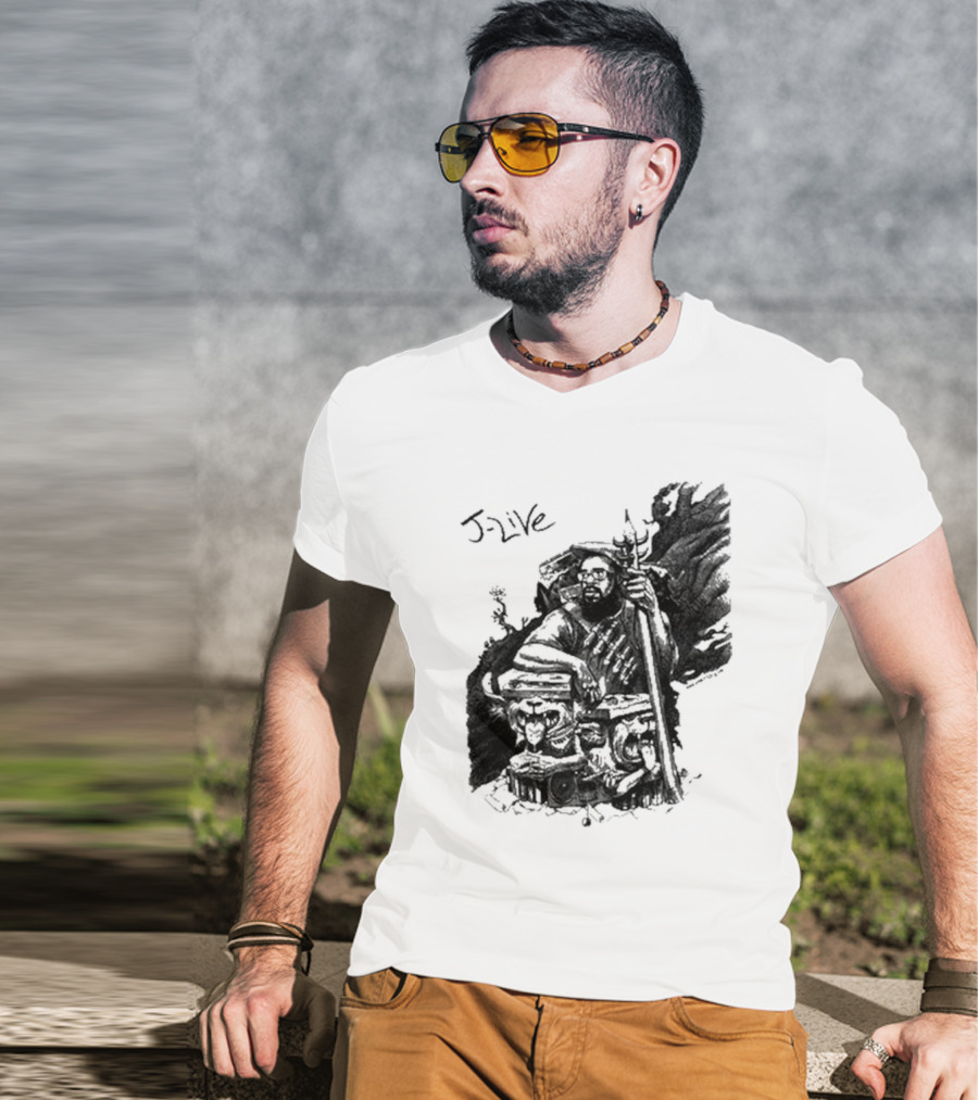 J-Live Realjlive Dan Lish Artwork Featuring Mythical Figures And Detailed T-Shirt