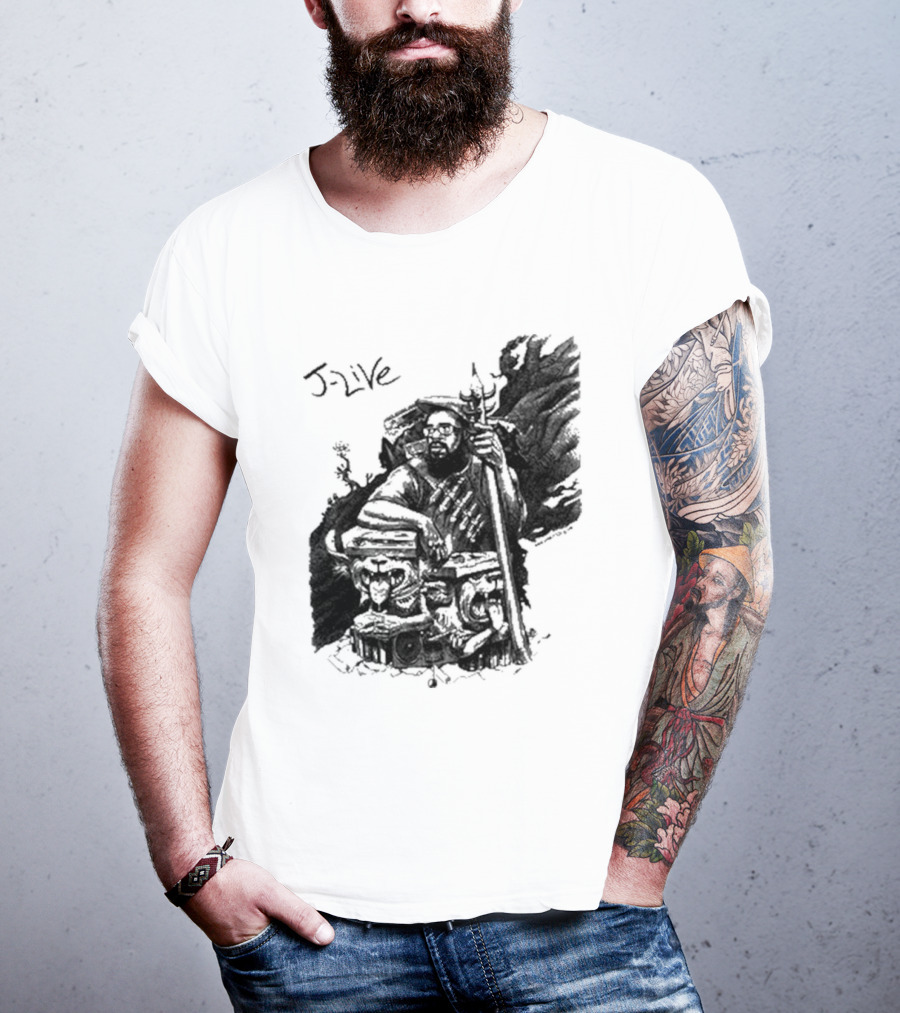 J-Live Realjlive Dan Lish Artwork Featuring Mythical Figures And Detailed T-Shirt