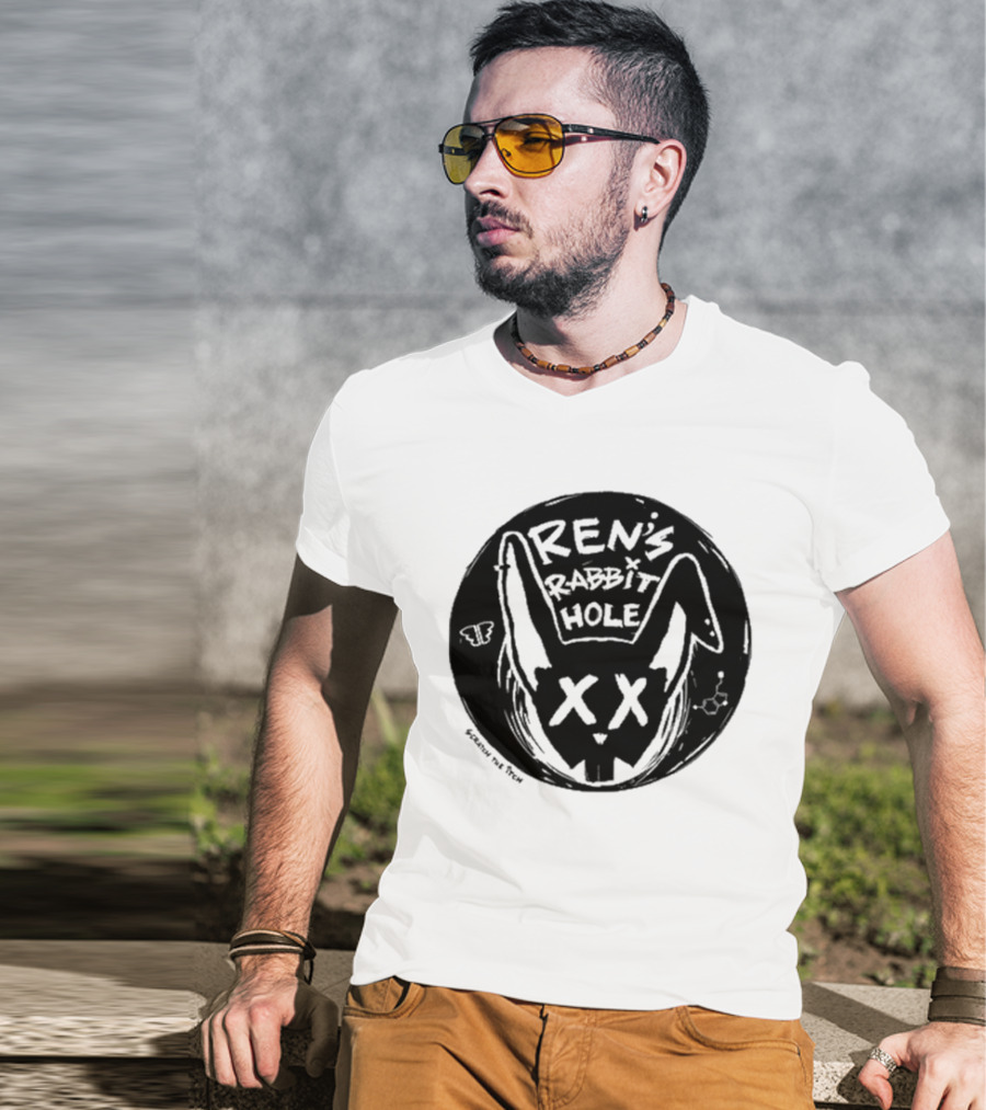 Ren's Rabbit Hole XX Black And White Butterfly Sketch T-Shirt